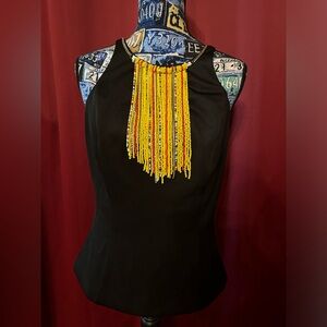 XOXO sleeveless black top with beaded collar L
